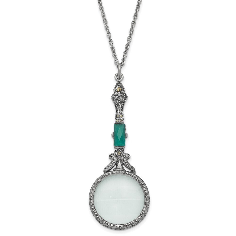 1928 Hematite and Green Vintage Handle 4-5X Magnifying Glass 28 inch Necklace